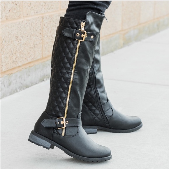 Shoes - Quilted Knee High Riding Boots